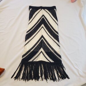 Willow & Wind Crochet Midi Skirt Bodycon Women Sz M Black Chevron Stretch Knit